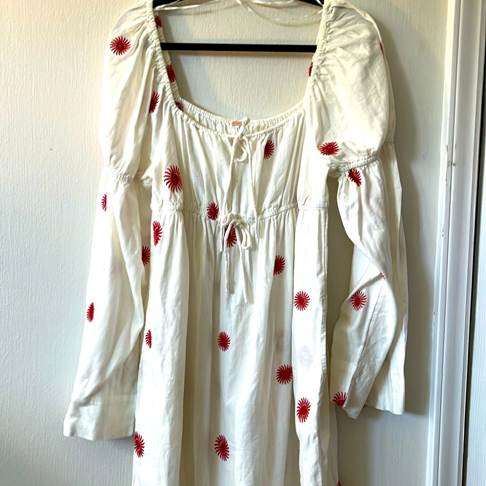Free People Emory Embroidered White Maxi Dress with Red Floral Accents SOLD OUT - Picture 2 of 6